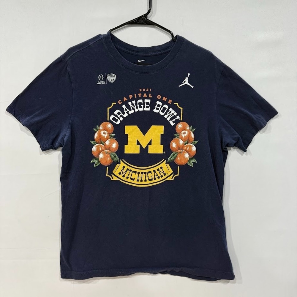 Nike Jordan Michigan Wolverines 2021 Orange Bowl T-Shirt Mens Medium‎ Navy Blue